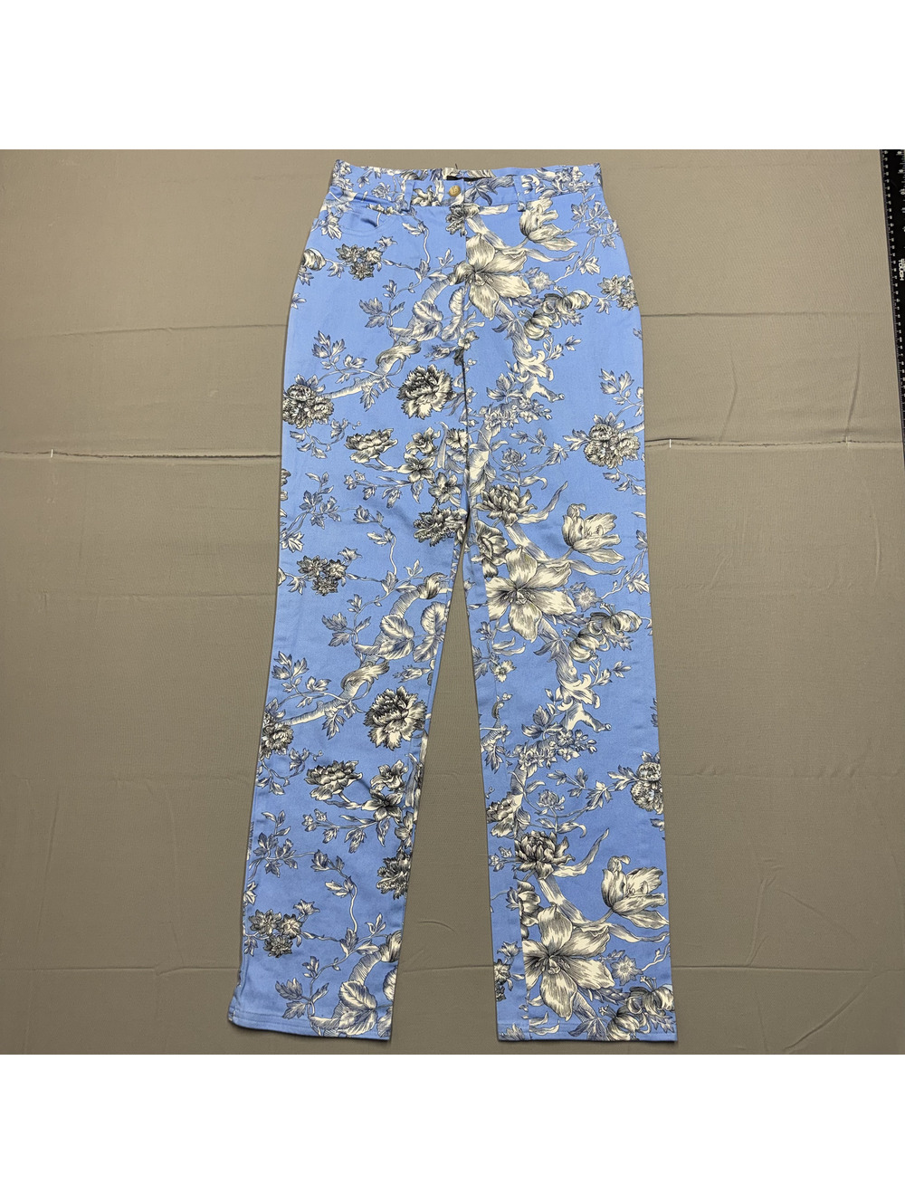 Harolds Womens Vintage Floral Toile Cotton Pants Size 2 Blue Cottagecore Y2K